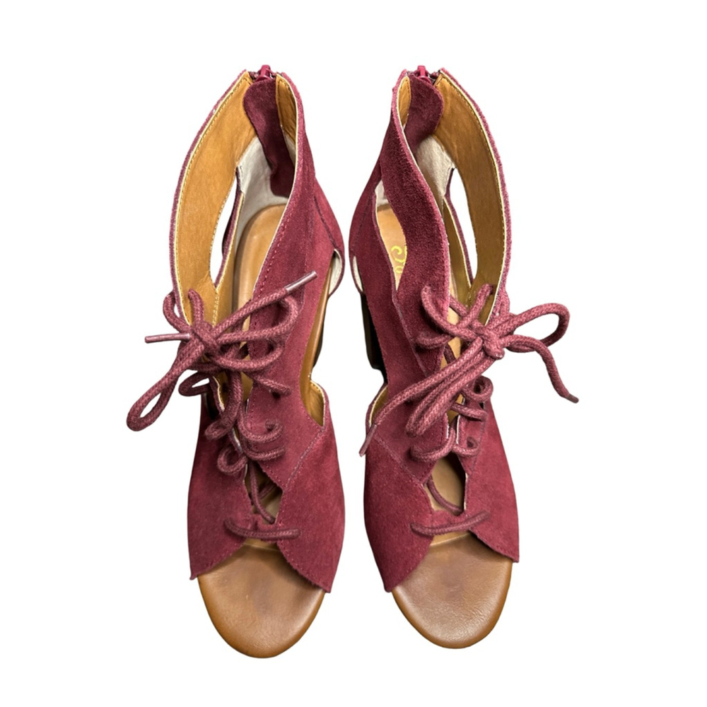 Women's Seychelles Burgundy Suede Lace-Up Heels Size 8